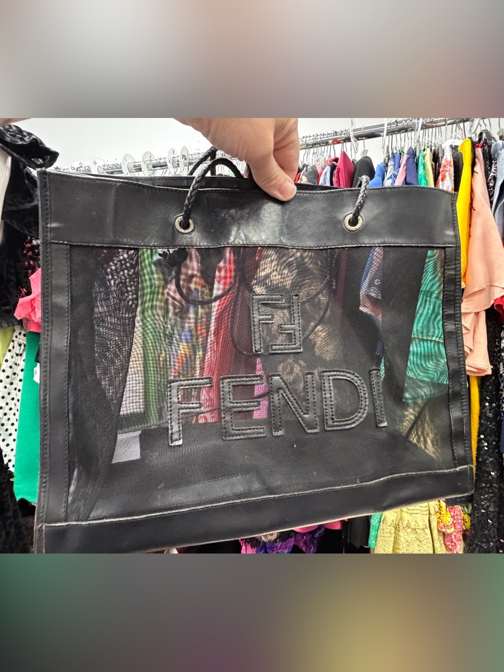 Fendi FF Zucca black mesh shopper tote bag - Picture 15 of 15